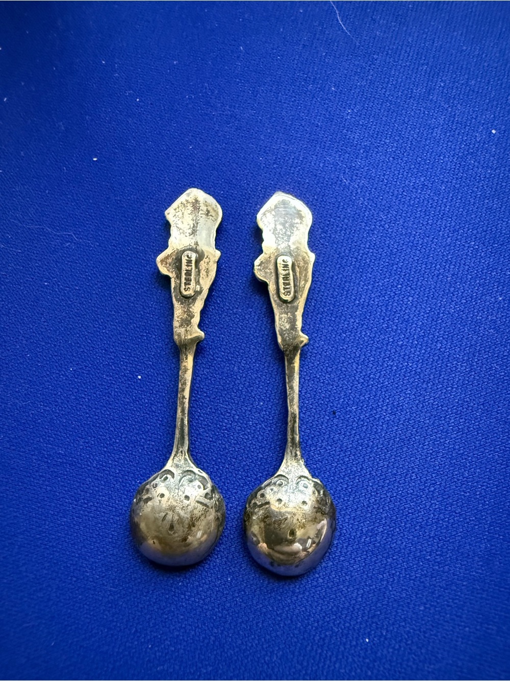 Antique Kewpie Doll Sterling Silver salt spoons.  1920’s.  Stamped Sterling - Picture 2 of 3